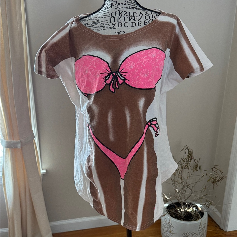 Brown and Pink Bikini Graphic T-Shirt